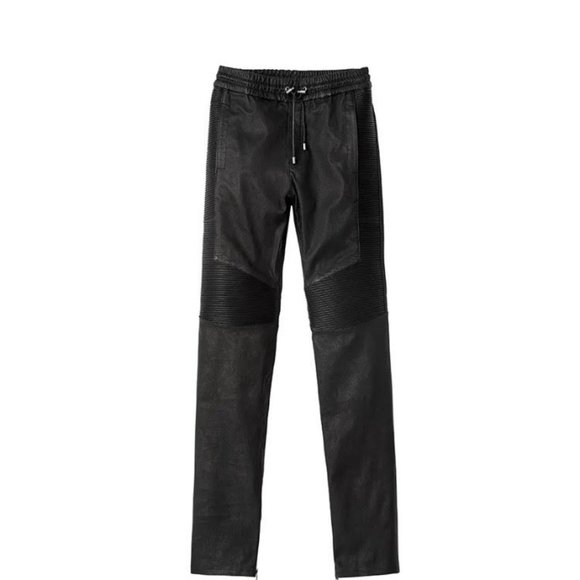 WOMANS LIMITED EDITION BALMAIN X H&M  BLACK CHIC LEATHER BIKER JOGGERS SIZE XS - Picture 15 of 16